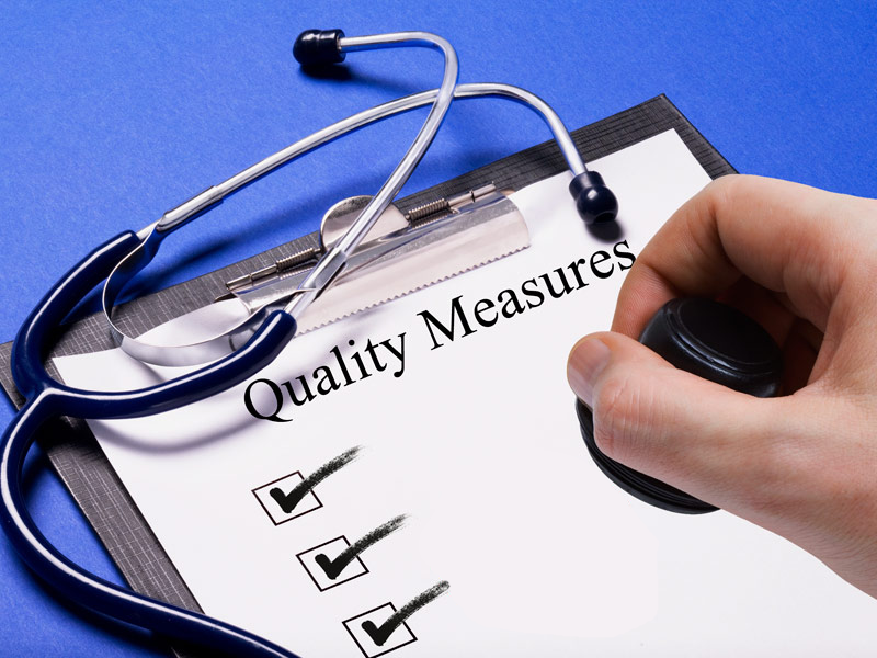Clipboard with “Quality Measures” checklist and stethoscope
