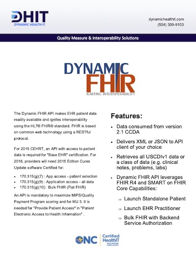 PDF overview of Dynamic FHIR API software - resources and publications