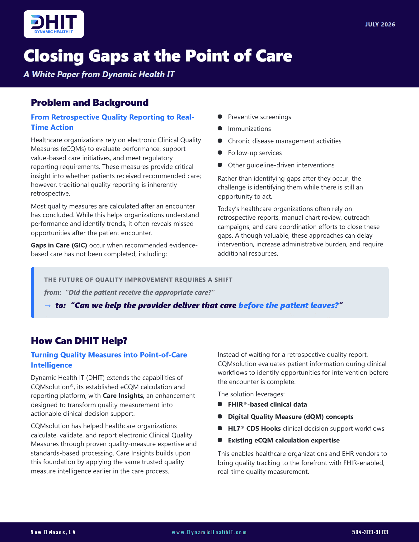 Closing Gaps at the Point of Care white paper cover
